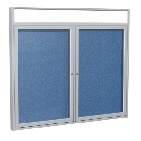 Ghent Enclosed Bulletin Board, 2 Door, Vinyl, Hdlnr Frame, 3 ft H x 4 ft W, Ocean PAVX5-191